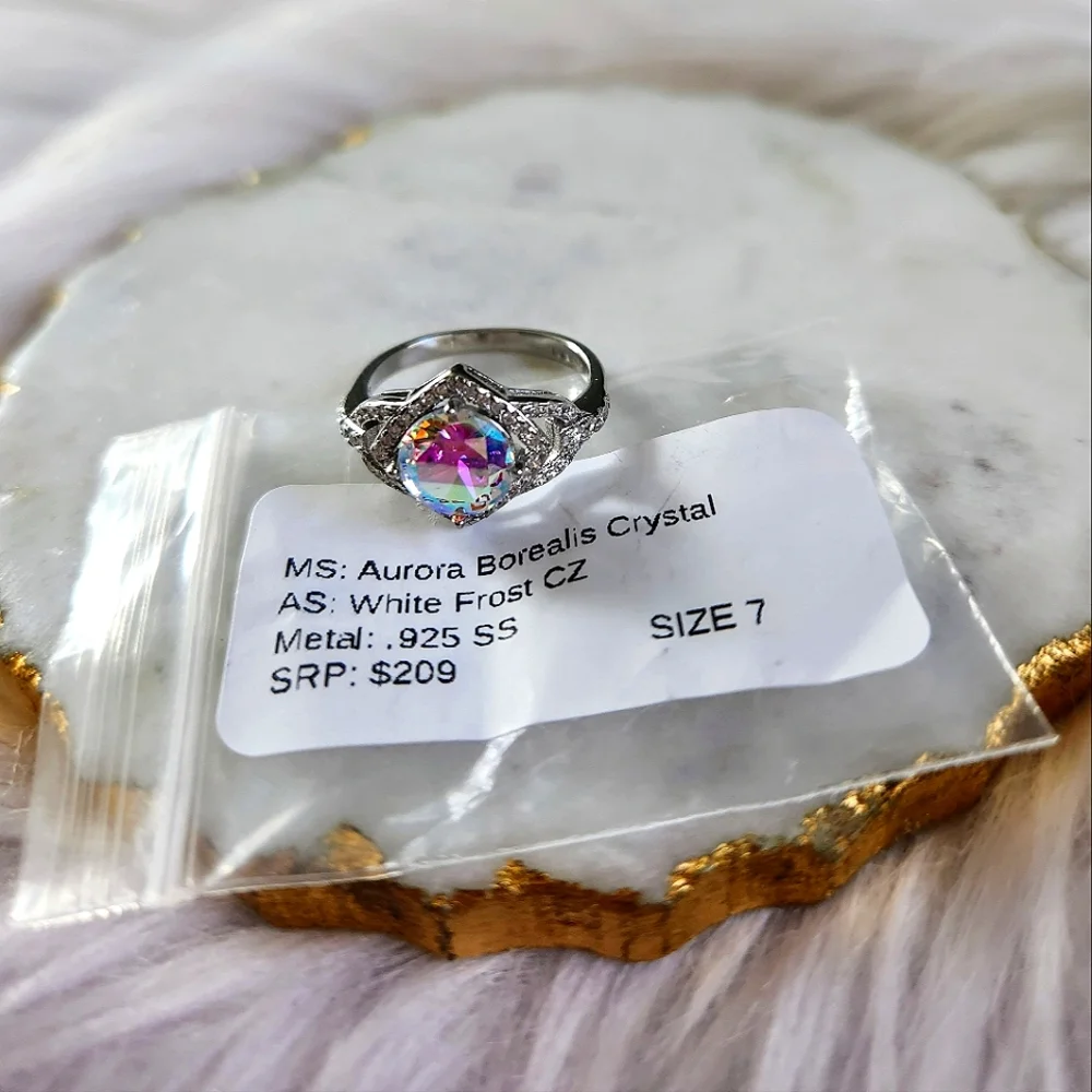 NWT Ryze Aurora Borealis Crystal .925 Sterling Silver Ring - Picture 3 of 8